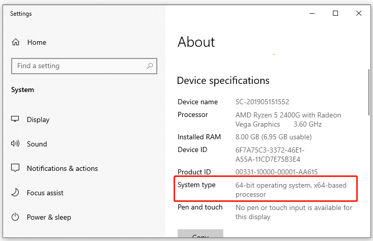 check system type in Windows 10