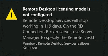remote desktop licensing mode is not configured