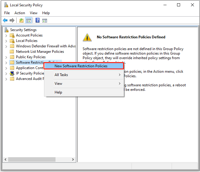 Create new Software Restriction Policies