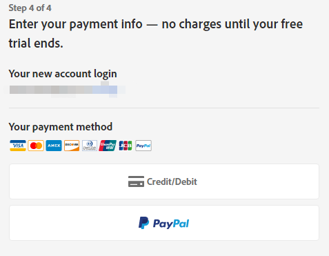 select a payment method for Adobe