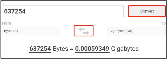 convert bytes to GB