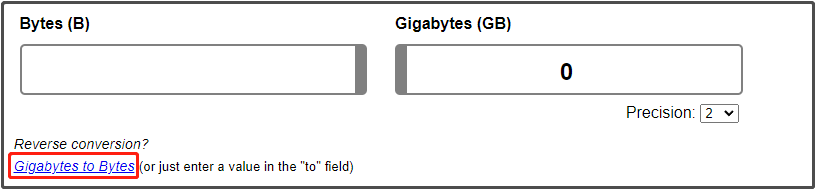gigabytes to bytes