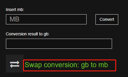 swap conversion gb to mb