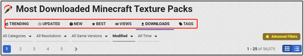 most downloaded Minecraft Texture Packs