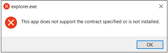 this app does not support the contract specified or is not installed error