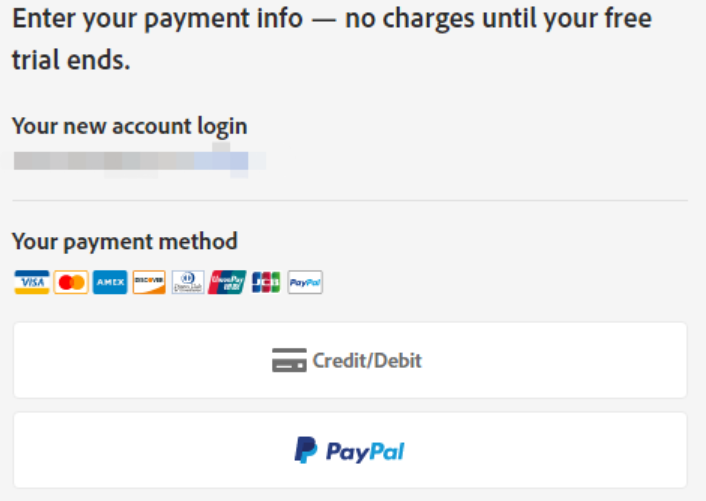 select a payment method for Adoben