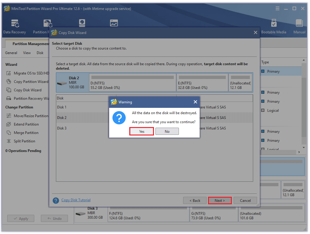 select the target partition and click Next and Yes to continue