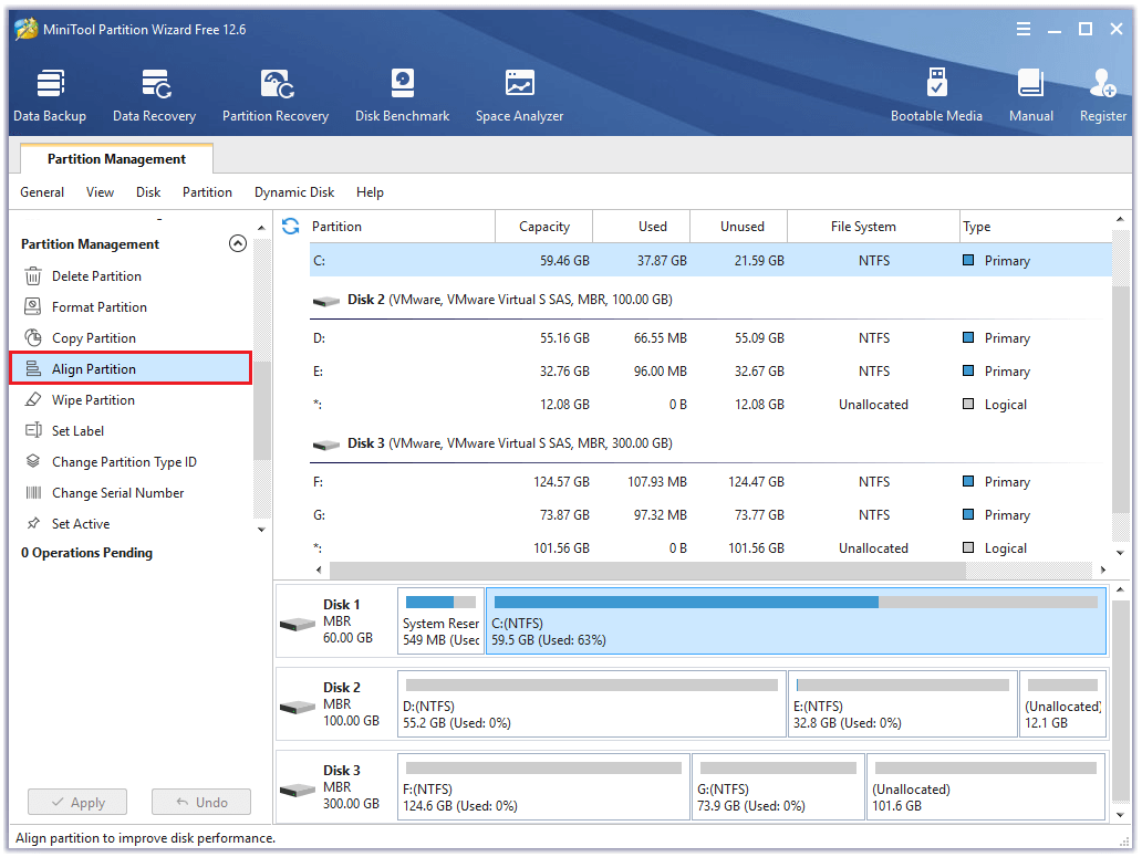 select Align Partition from the left panel