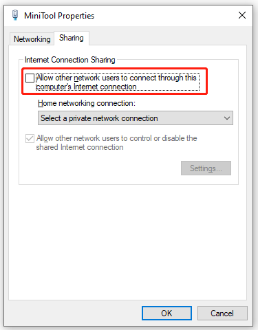 disable Internet Connection Sharing on Properties