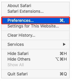 select Preferences on Safari