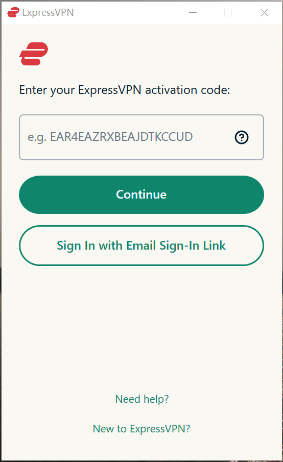 enter ExpressVPN activation code
