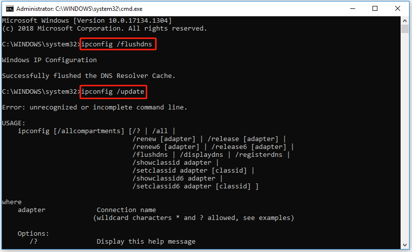 flush DNS and update IP configuration