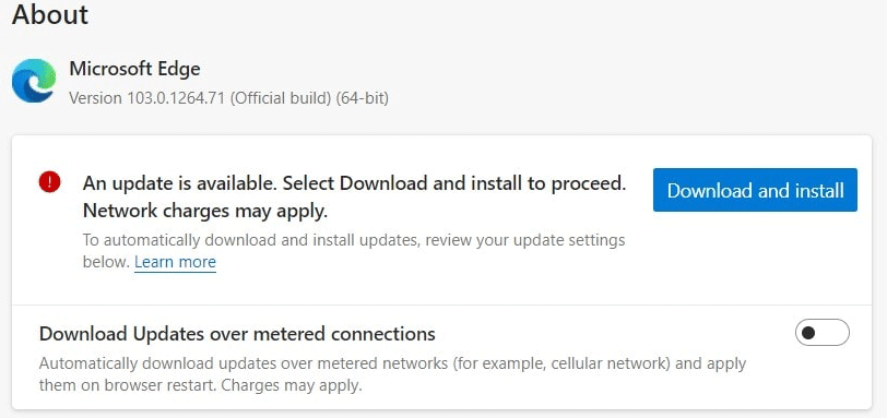 a Microsoft Edge update is available