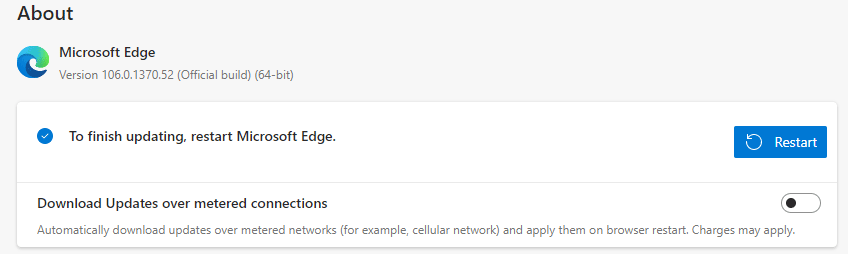 restart Microsoft Edge to complete the update