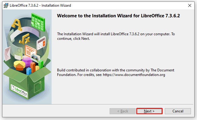click Next to install LibreOffice
