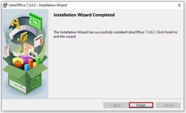 click Finish on LibreOffice installation wizard
