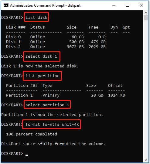 Change cluster size in Command Prompt