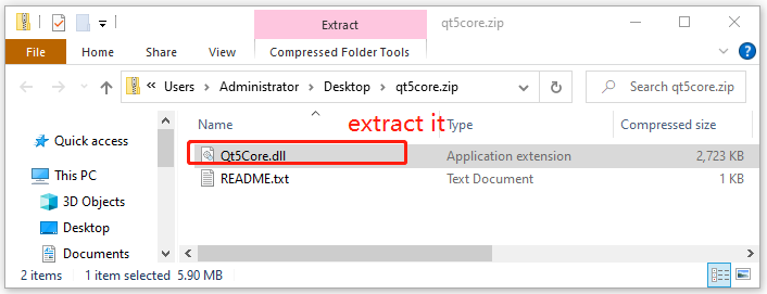 extract the Qt5Core dll file