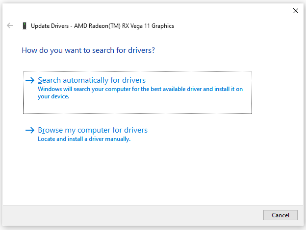 select Search automatically for drivers