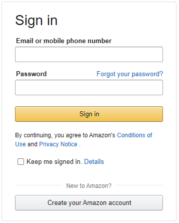 sign in or create Amazon account