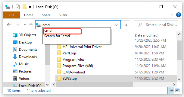 type cmd in the address bar of File Explorer