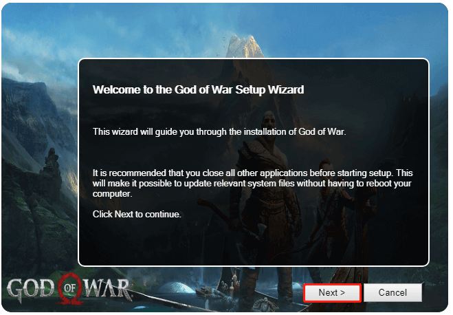 click Next on God of War setup wizard