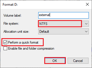 select NTFS as File system