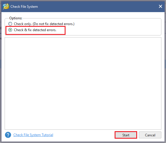 select option to check file system