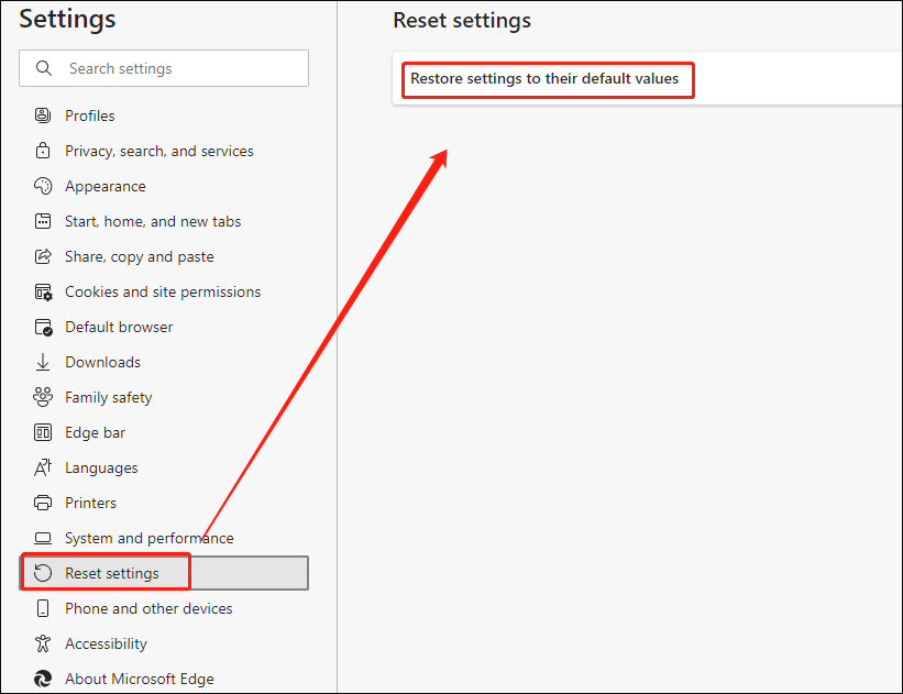 reset its settings to default