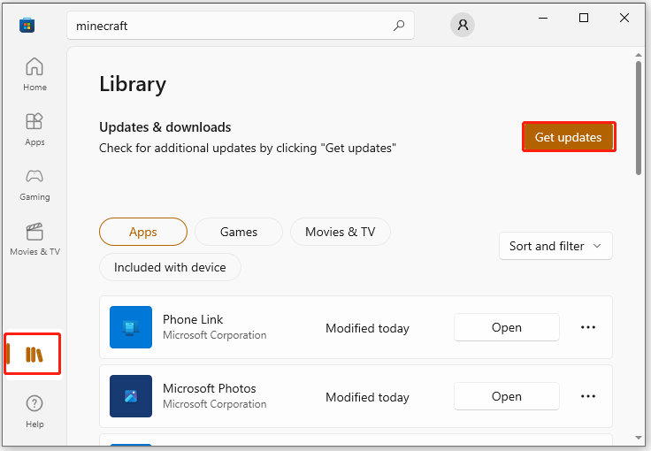 click Get updates on Microsoft Store