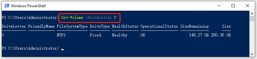 show a specified drive information in PowerShell