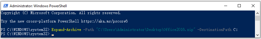 PowerShell unzip a file in the current folder