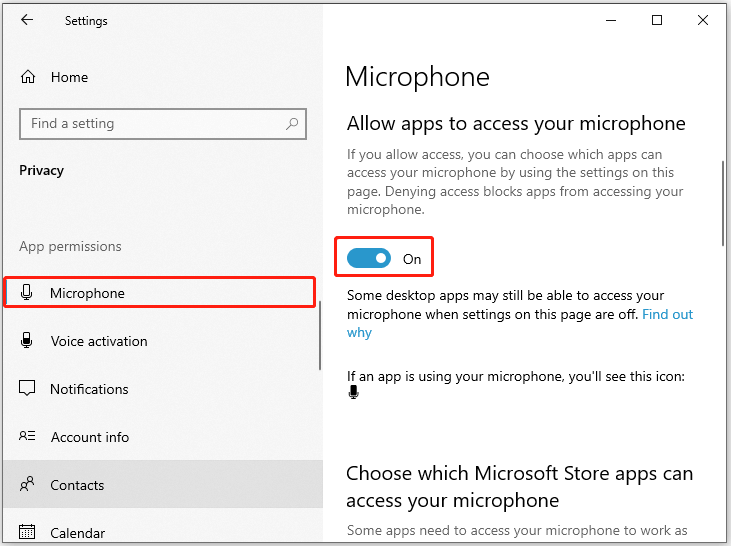Allow apps to access your microphone