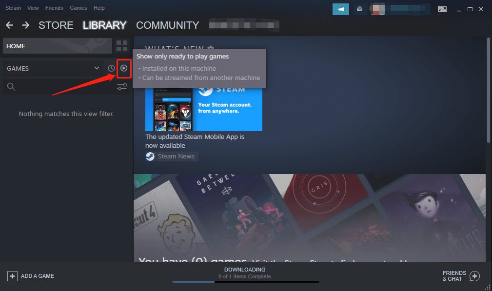 Disable Show only ready to play games