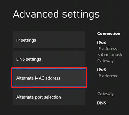 select Alternate Mac address
