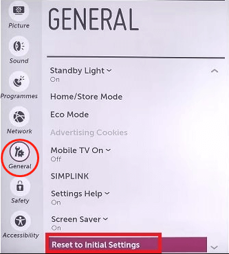 Reset to Initial Settings on LG TV
