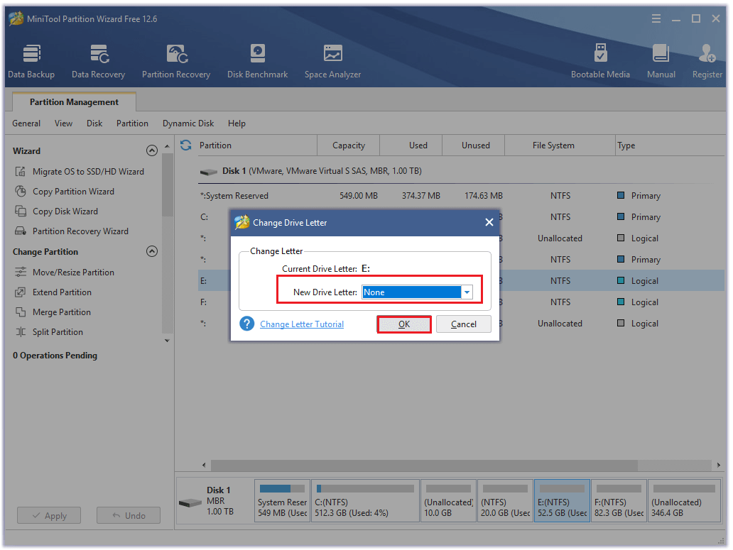 select None as New Drive Letter