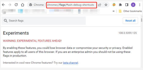 type chrome setting debug shortcut in Chrome