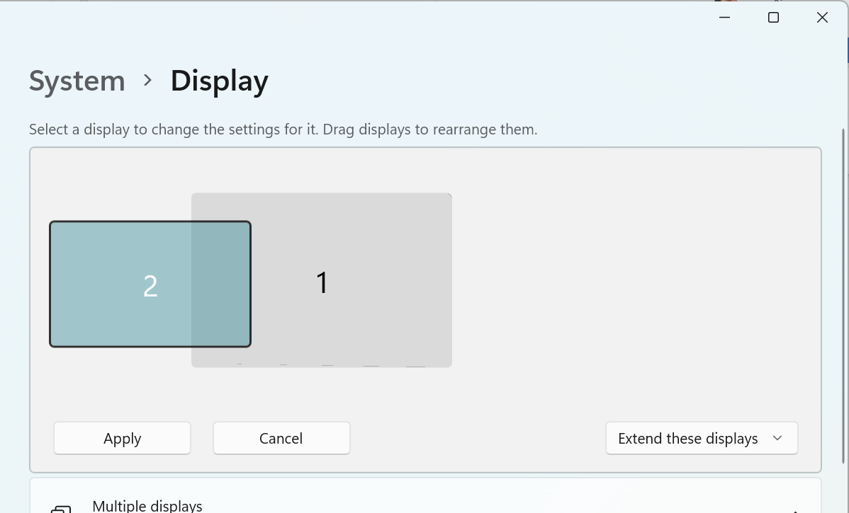 change the location of Display 1 and 2