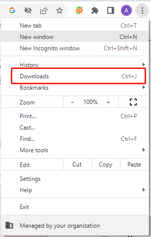 select Downloads in Chrome