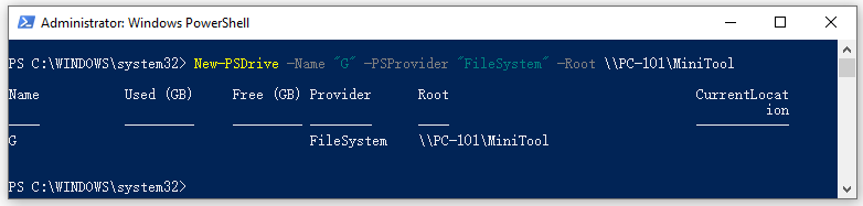 PowerShell map network drive temporary