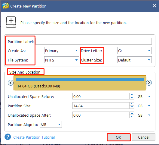 configure partition parameters