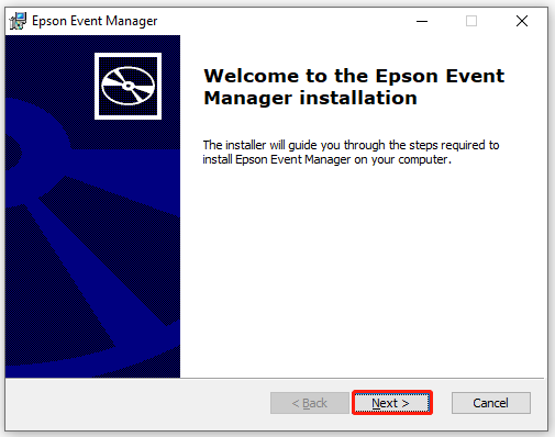 click Next on Epson Event Manager
