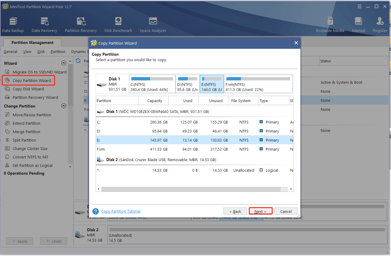 select the partition you want to copy