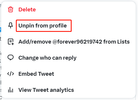 click Unpin from profile