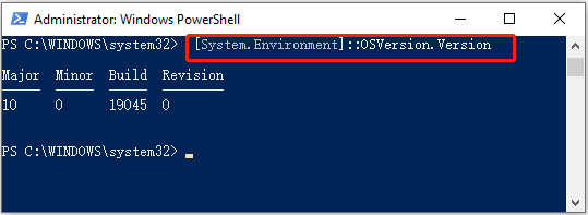 Windows version PowerShell via System Environment