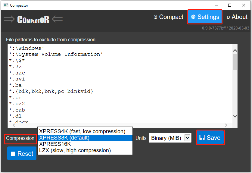 configure compression settings