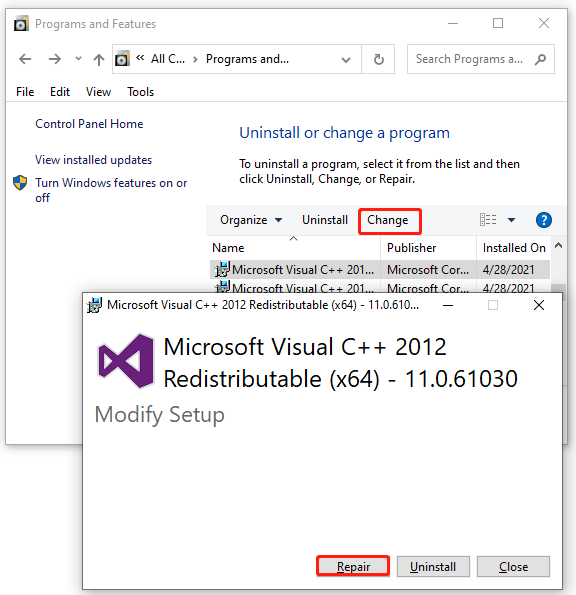 repair Microsoft Visual C package