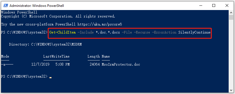 PowerShell find files with the doc extension