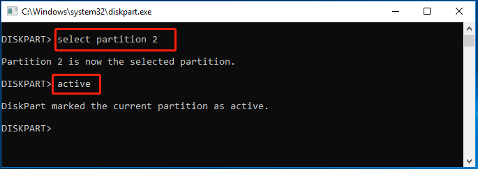 activate partition via diskpart